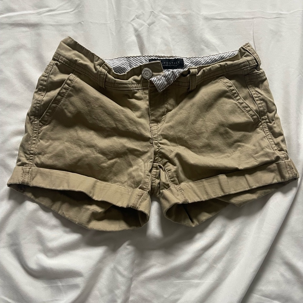 tan and cream mini shorts